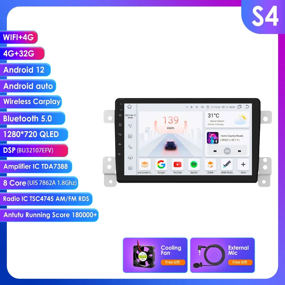 Suzuki Grand Vitara 3 2005 - 2015 9" Android 14 Carplay Android auto wireless wifi bt gps 4g AUTMAVRG