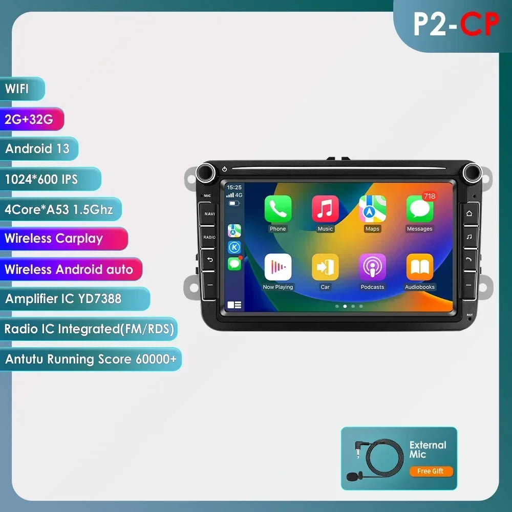 Volkswagen Golf Passat b7 b6 Skoda Seat Octavia Polo Tiguan Jetta 8" Android 14 Carplay Android auto wireless wifi bt gps 4g  AUTMYJQG