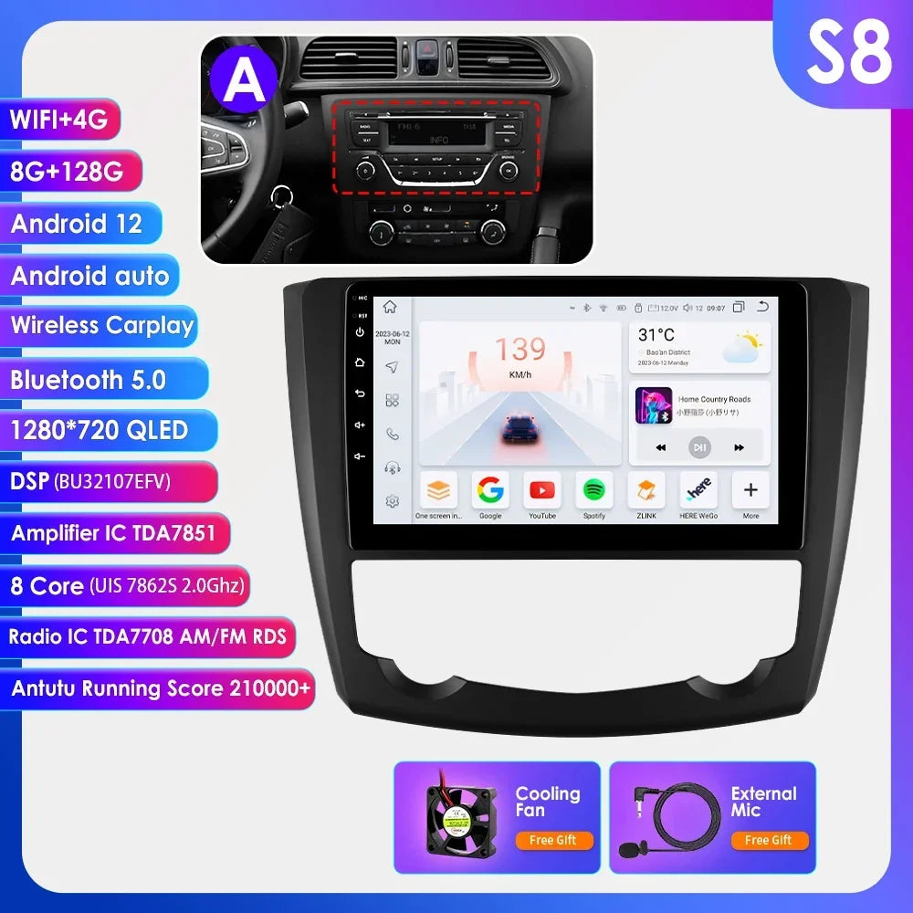 Renault Kadjar 2015-2019  9" Android 14 Carplay Android auto wireless wifi bt gps 4g AUTM83VU