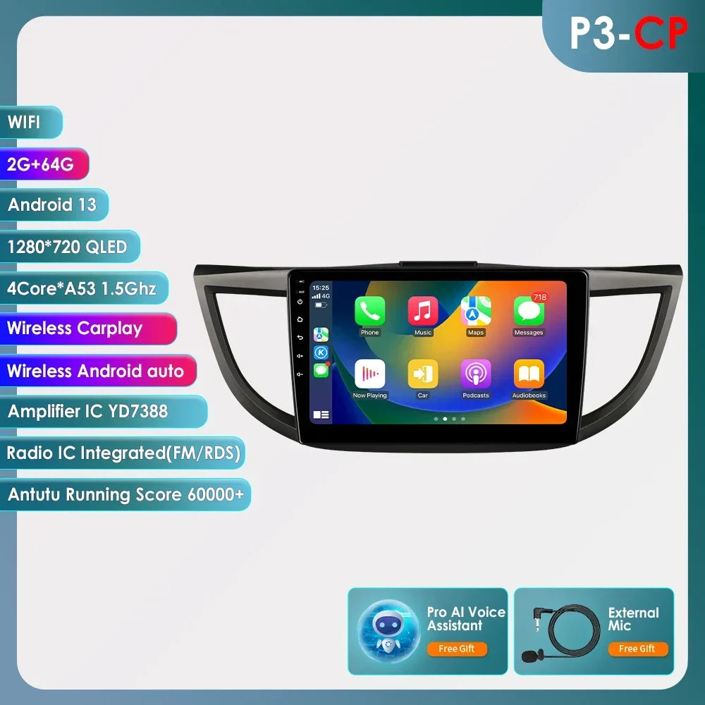 Honda CR-V 4th 2012-2016 9" Android 14 Carplay Android auto wireless wifi bt gps 4g AUTMVCRH4