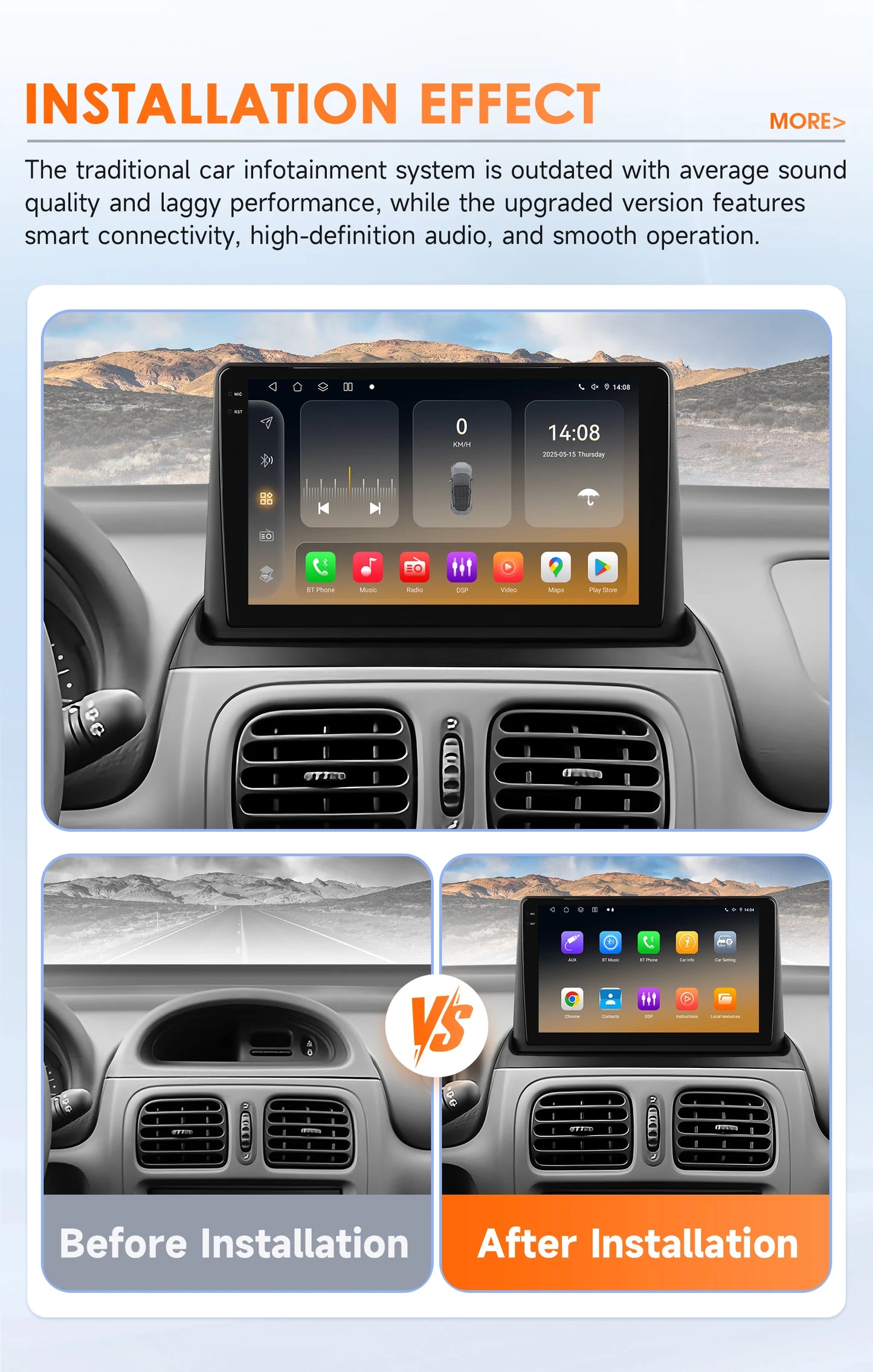 Renault Clio 2 2000 - 2012 9" / 10,33" Android 14 Carplay Android auto wireless wifi bt gps 4g  AUTM8236