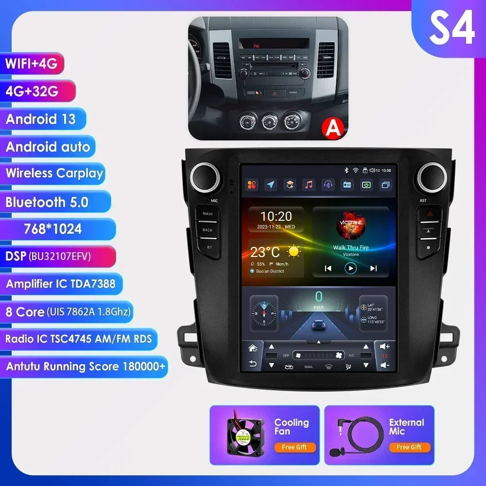 Mitsubishi Outlander Xl 2 2008-2013 9,7" Android 14 Carplay Android auto wireless wifi bt gps 4g AUTMXLOMX
