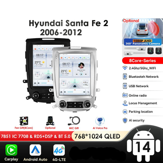 Hyundai Santa Fe 2 2006-2012 9,7" Android 14 Carplay Android auto wireless wifi bt gps 4g AUTM19VI