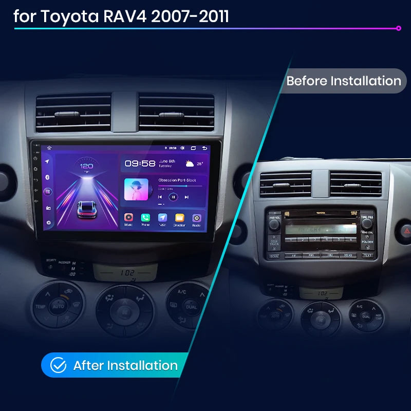 Rav4 2007-2011 V1Plus  Android 12 Car Radio Multimedia AI Voice Control usb wifi  GPS Wireless Carplay Android auto AUTMTYTORAV4