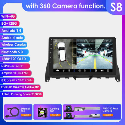 Mercedes Benz C-Class W204 S204 2007 - 2010 9" Android 14 Carplay Android auto wireless wifi bt gps 4g AUTMJ8L7