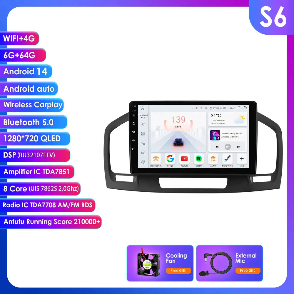 Opel Insignia 2009-2017 9" Android 14 Carplay Android auto wireless wifi bt gps 4g  AUTM9ZD8