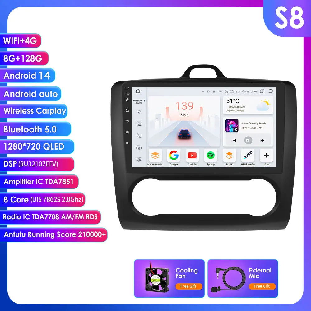 Ford Focus  2004-2011 9" / 10,33"  Android 14 Carplay Android auto wireless wifi bt gps 4g AUTMQRQU