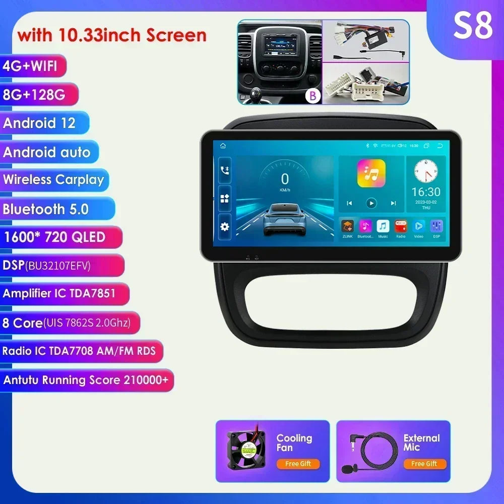 Renault Trafic 3 / Opel Vivaro B 2014-2021 9" 10.33''  9" Android 14 Carplay Android auto wireless wifi bt gps 4g AUTMUYH9