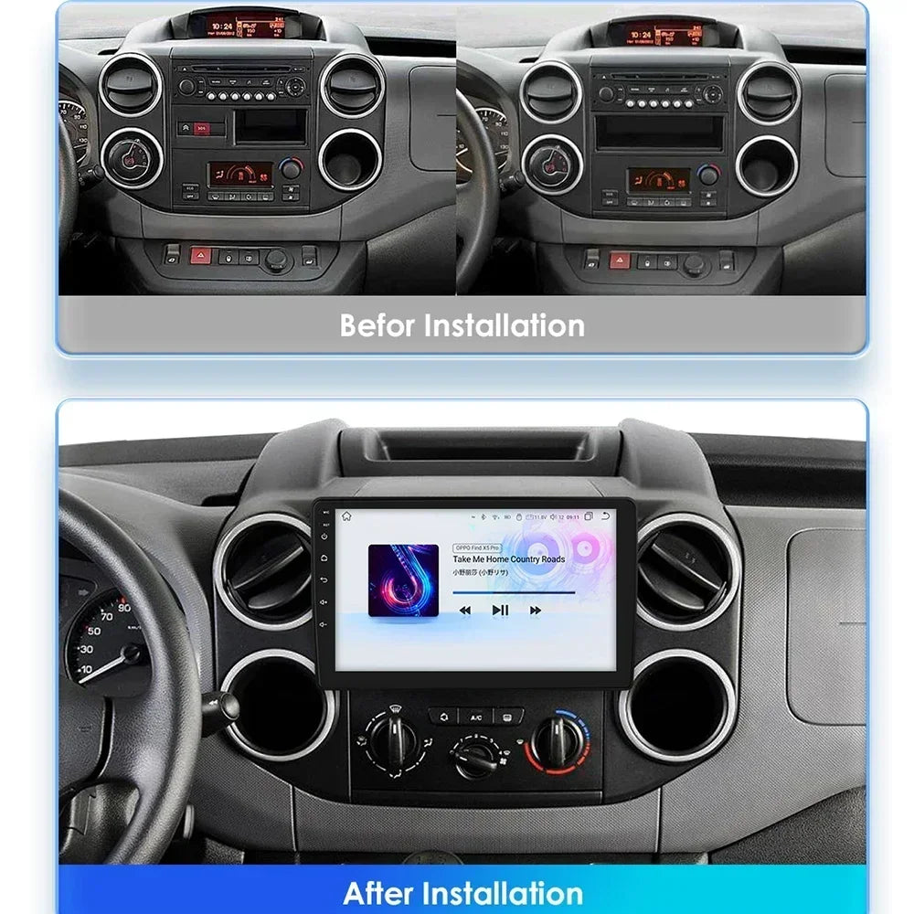 Citroen Berlingo 2 B9 / Peugeot Partner 2008-2019 9" Android 14 Carplay Android auto wireless wifi bt gps 4g  AUTM8CQ4