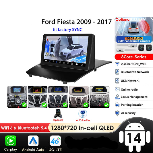 Ford Fiesta 2009-2017 9" Android 14 Carplay Android auto wireless wifi bt gps 4g  AUTMQZ61