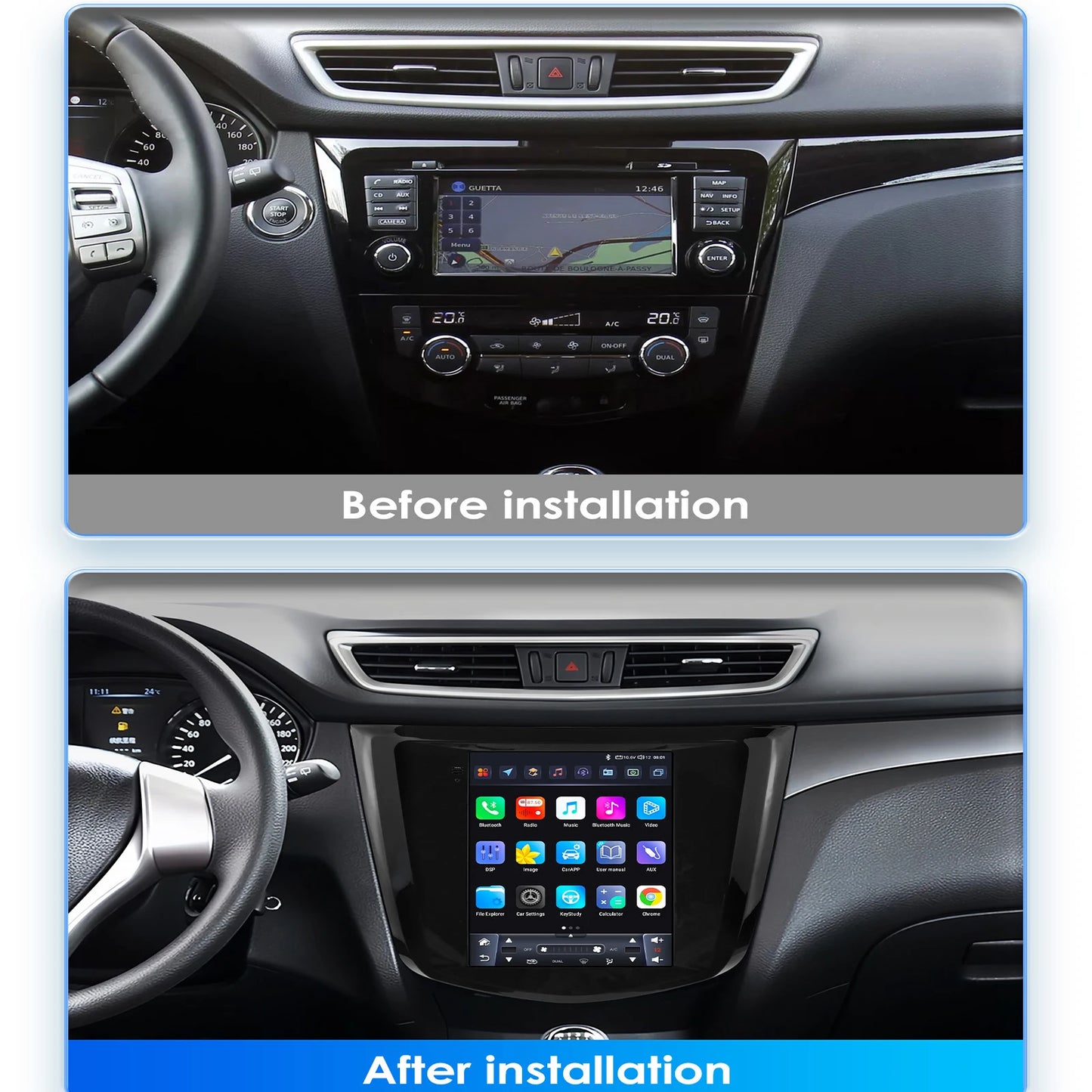Nissan Qashqai J11 X-Trail 3 T32 2013-2017 9" Android 14 Carplay Android auto wireless wifi bt gps 4g  AUTM5DN7