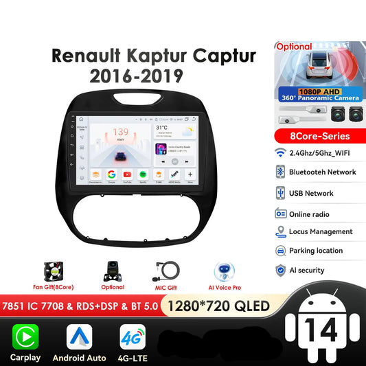Renault Kaptur Captur 2016-2019 9" Android 14 Carplay Android auto wireless wifi bt gps 4g  AUTMG9L6