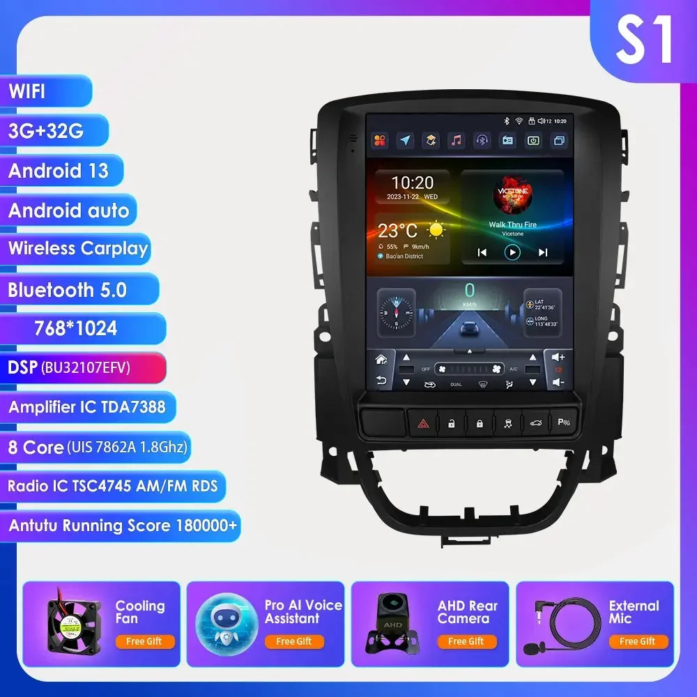 Opel Astra J Vauxhall Buick Verano 2009-2013 9,7" Android 14 Carplay Android auto wireless wifi bt gps 4g  AUTMPT97