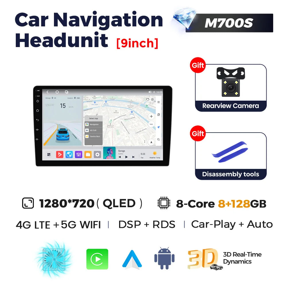 9 /10" Android 14 CARTABLET UNIVERSALI Carplay Android Auto wireless WIFI BT GPS USB AUTMHZA2