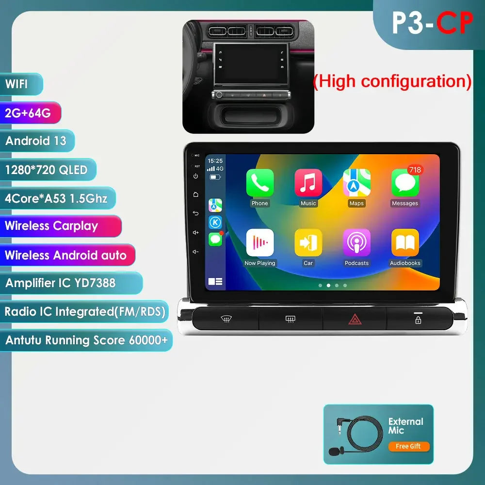 Citroen C3 C4 Aircorss  2017 - 2023 9" ANDROID 12 Carplay Android auto wireless radio RDS WIFI GPS BT USB AUTMCTRC349