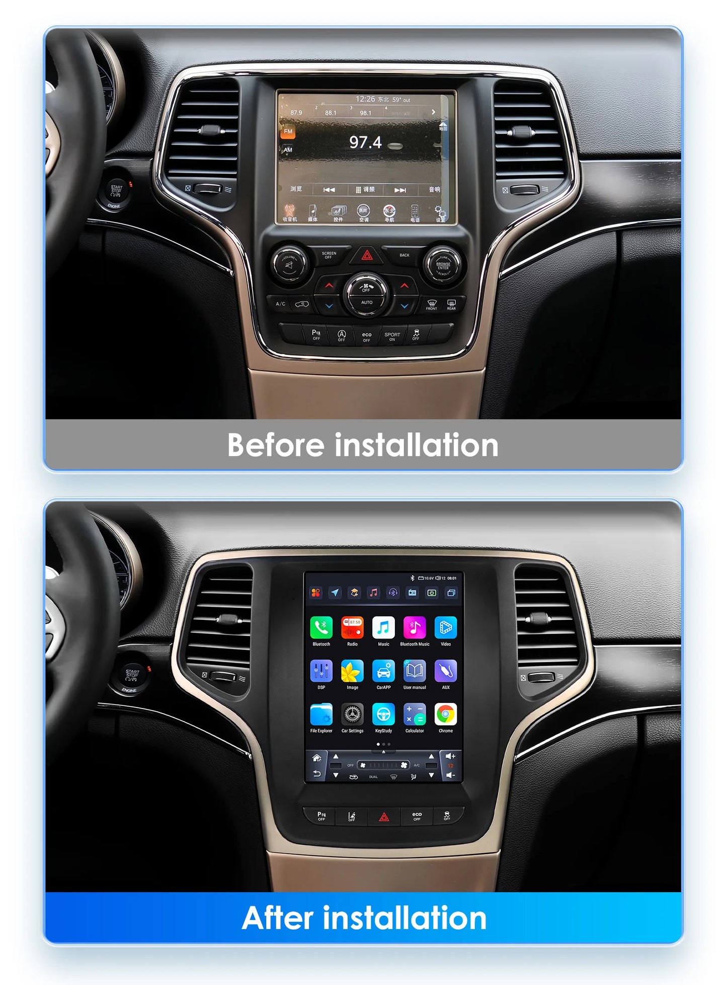Jeep Grand Cherokee 2014-2022 9.7'' Android13 Carplay Android auto wireless  Radio RDS  WIFI BT GPS USB 4G AUTMJPGC2