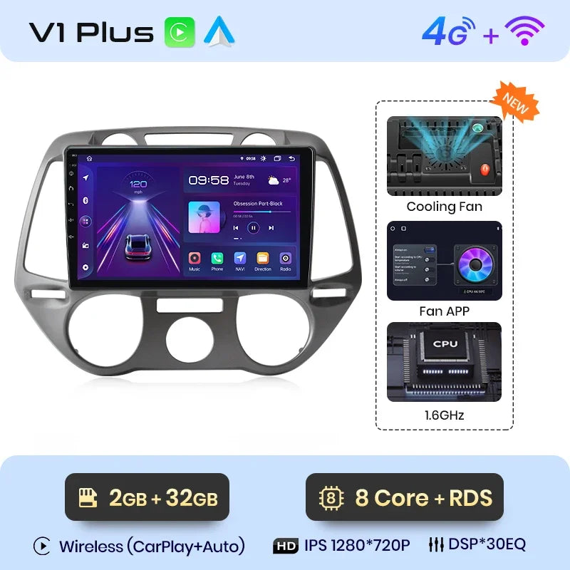 Hyundai i20 2008 - 2014  9" ANDROID 12 wireless CarPlay Android Auto GPS WIFI BT USB AUTMHYIAR