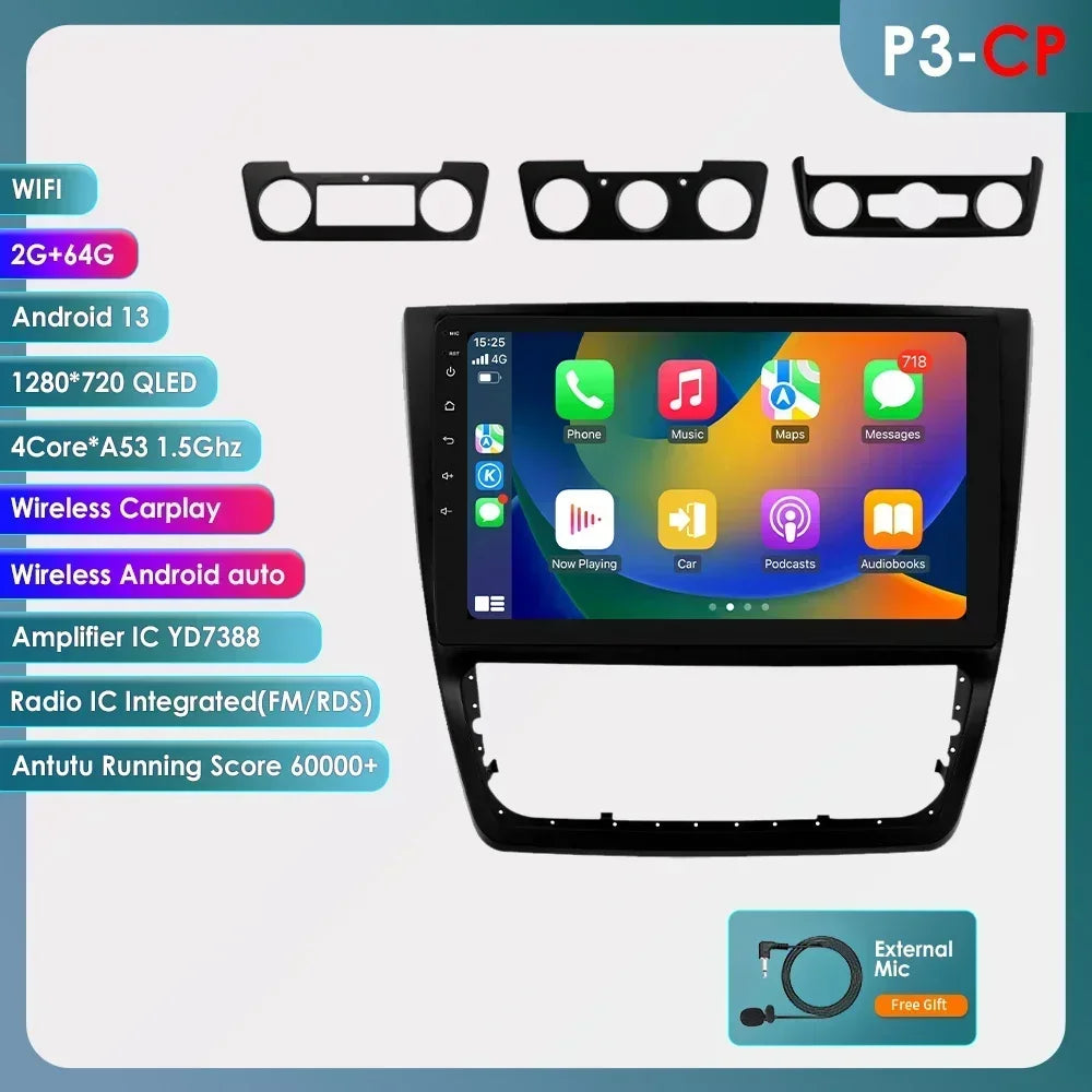 Skoda Yeti 5L 2009-2014 10,1" Android 14 Carplay Android auto wireless wifi bt gps 4g  AUTMDTJX