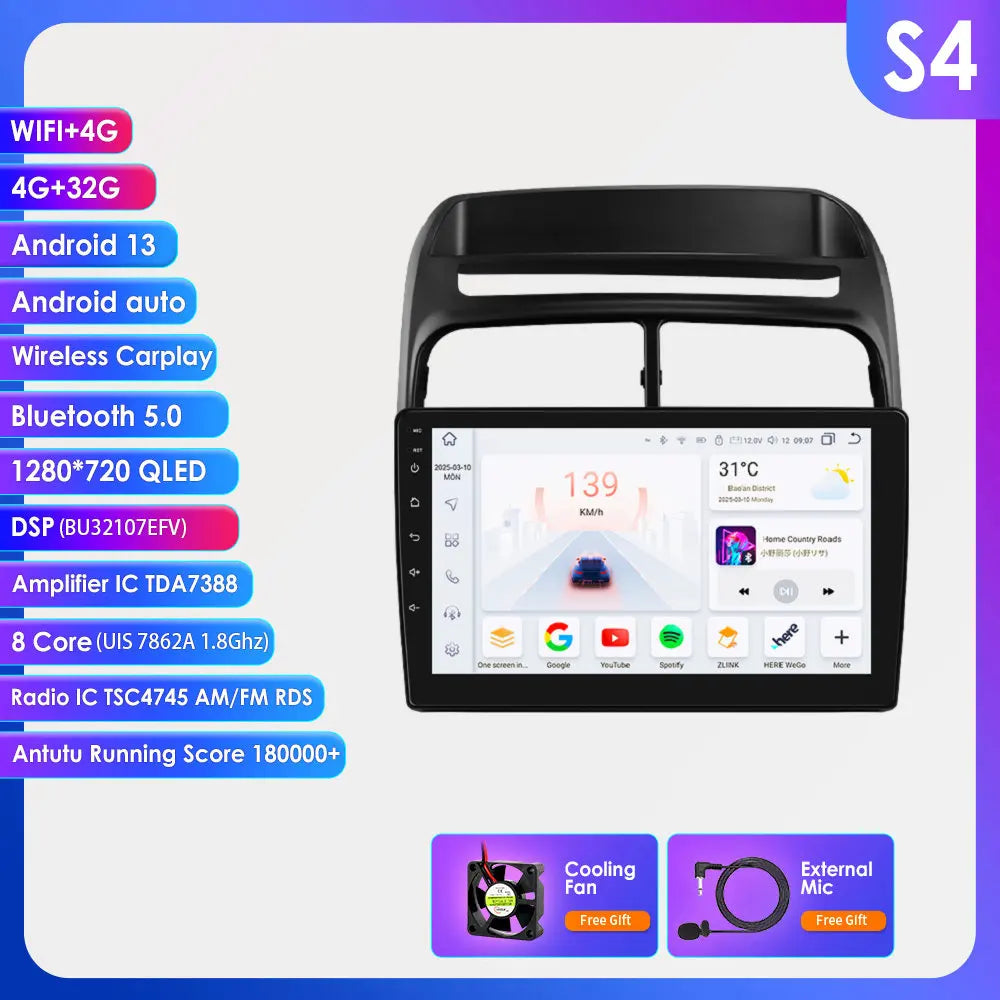 Fiat Grande Punto Linea 2007 - 2012 9" Android 14 Carplay Android auto wireless wifi bt gps 4g  AUTMV7JC