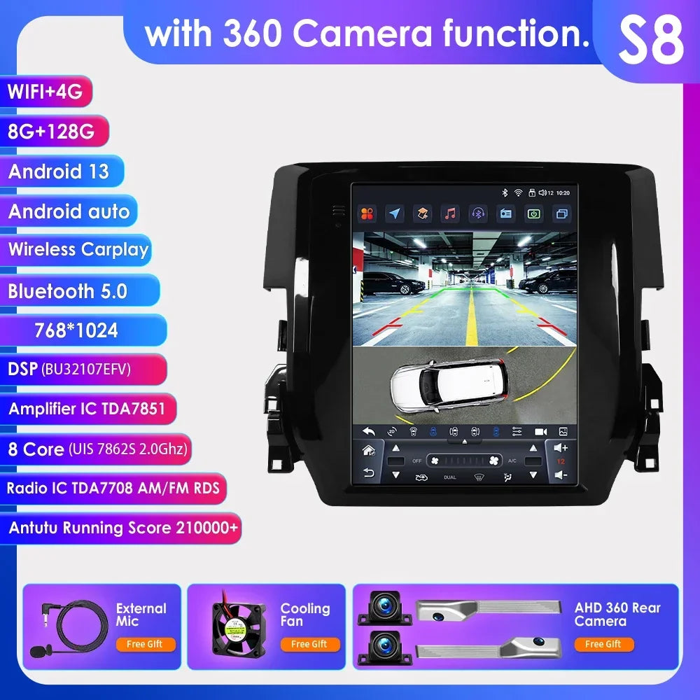 Honda Civic 2015-2020 9.7" Android 14 Carplay Android auto wireless wifi bt gps 4g AUTMCVCH3