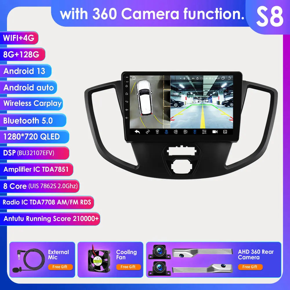 Ford Transit 2015-2018 9" Android 14 Carplay Android auto wireless wifi bt gps 4g  AUTMVLPD
