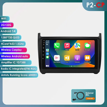 Volkswagen Polo 5 2009-2020 9" Android 14 Carplay Android auto wireless wifi bt gps 4g AUTMWHJD