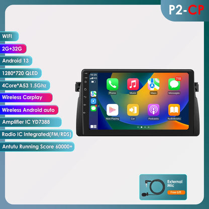 BMW E46 M3 X5 1998-2006 Rover 75 Coupe 9" Android 14 Carplay Android auto wireless wifi bt gps 4g  AUTM550L