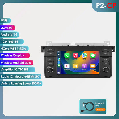 BMW E46 M3 Rover 75 Coupe 318/320/325/330/335 7" Android 14 Carplay Android auto wireless wifi bt gps 4g AUTMV3CK