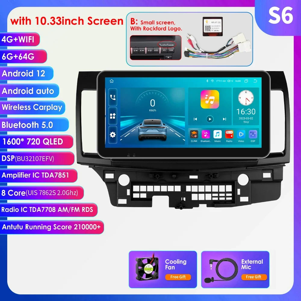 Mitsubishi Lancer 2007-2012 9" Android 14 Carplay Android auto wireless wifi bt gps 4g AUTMLCRMT