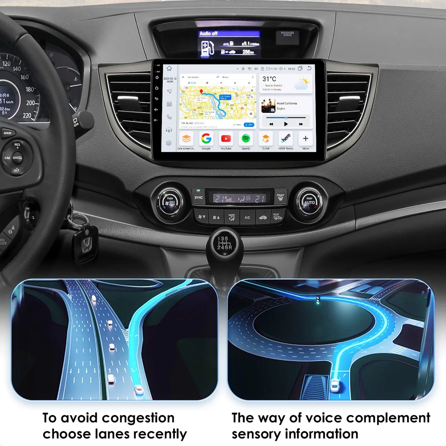 Honda CR-V 4th 2012-2016 9" Android 14 Carplay Android auto wireless wifi bt gps 4g AUTMVCRH4