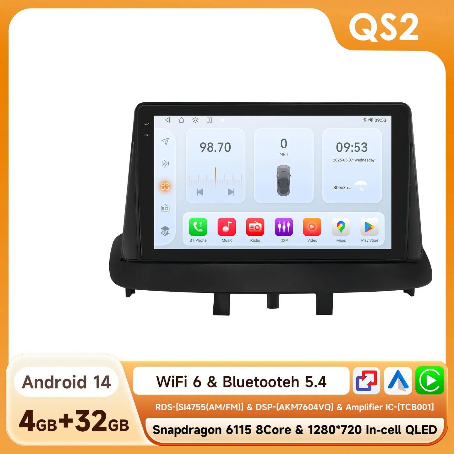 Renault Megane 3 Fluence Samsung SM3 2008-2014 9" Android 14 Carplay Android auto wireless wifi bt gps 4g  AUTMNXGW