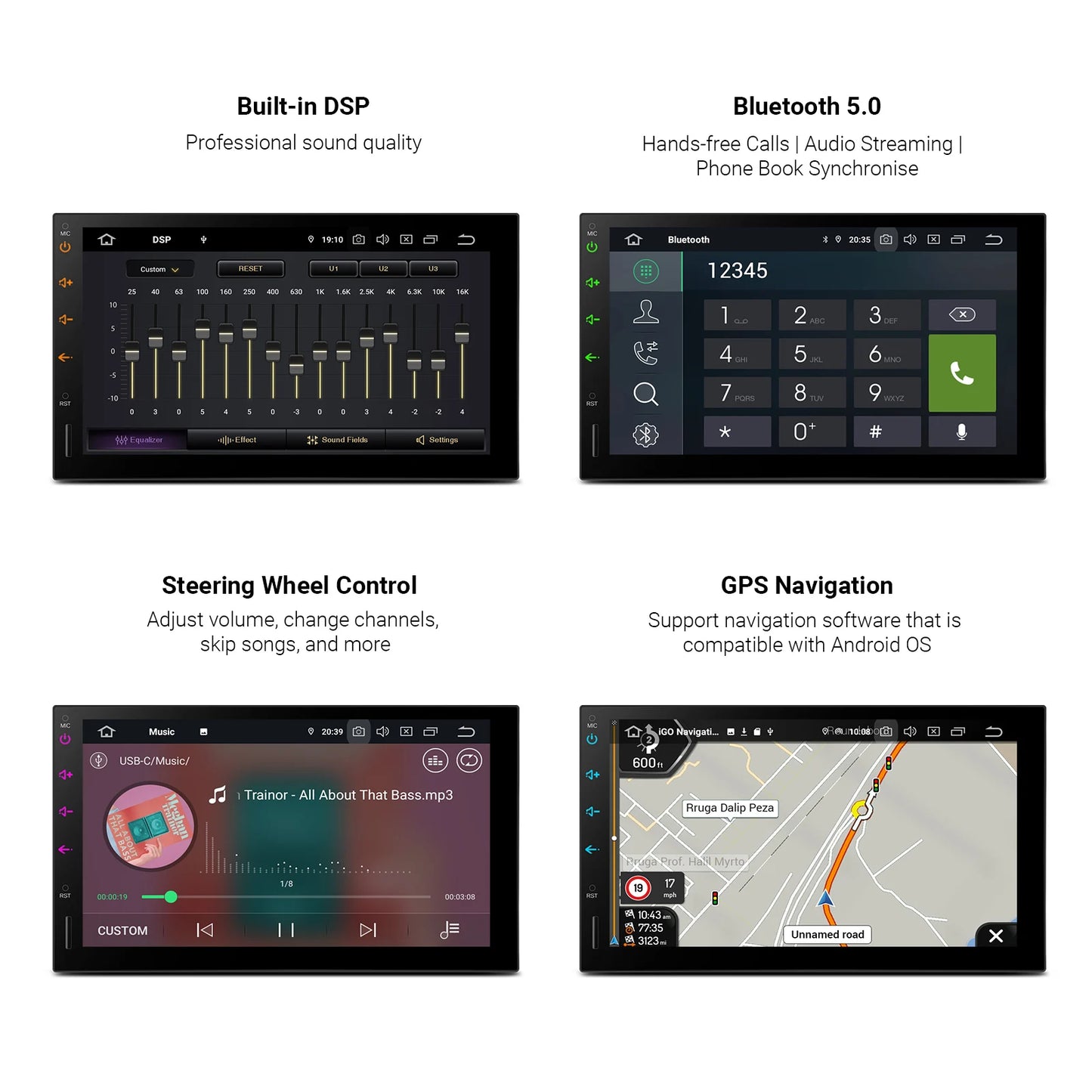 7" Universal 2 Din Car Radio Android 12 Qualcomm 6+128 Central Multimedia Player Built-in DSP AA 4G LTE Wireless Car Play  TIQ722L
