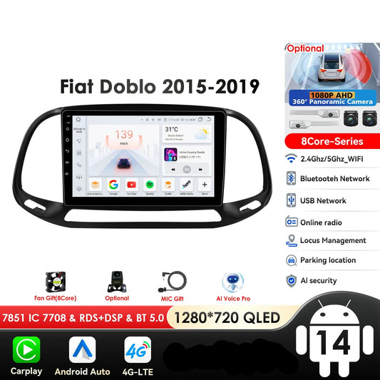 Fiat Doblo 2015-2019  9''/ 10.33''  Android 14 Carplay Android auto wireless wifi bt gps 4g AUTMKO9J