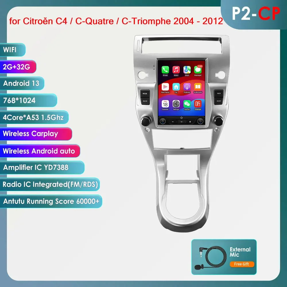 Citroen C4 C-Triomphe Quatre 2004-2014 9,7" Android 14 Carplay Android auto wireless wifi bt gps 4g AUTMZRKL