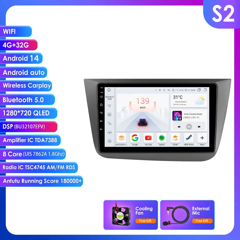 Seat Altea 2004-2015  9" / 10,33" Android 14 Carplay Android auto wireless wifi bt gps 4g   AUTMYH9W