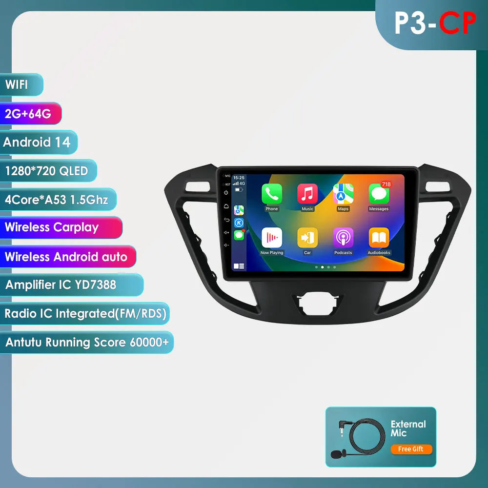 Ford Transit Tourneo Custom 2013-2021 9" Android 14 Carplay Android auto wireless wifi bt gps 4g  AUTMCWA3