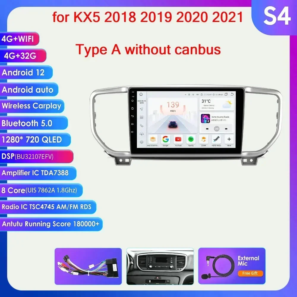 KIA Sportage 4 2016 -2021 9" Android 14 Carplay Android auto wireless wifi bt gps 4g AUTMO3SQ