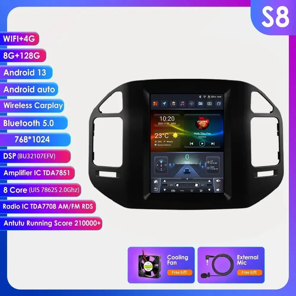 Mitsubishi Pajero V60 V68 V73 1999-2006 9,7" Android 14 Carplay Android auto wireless wifi bt gps 4g  AUTMN48V