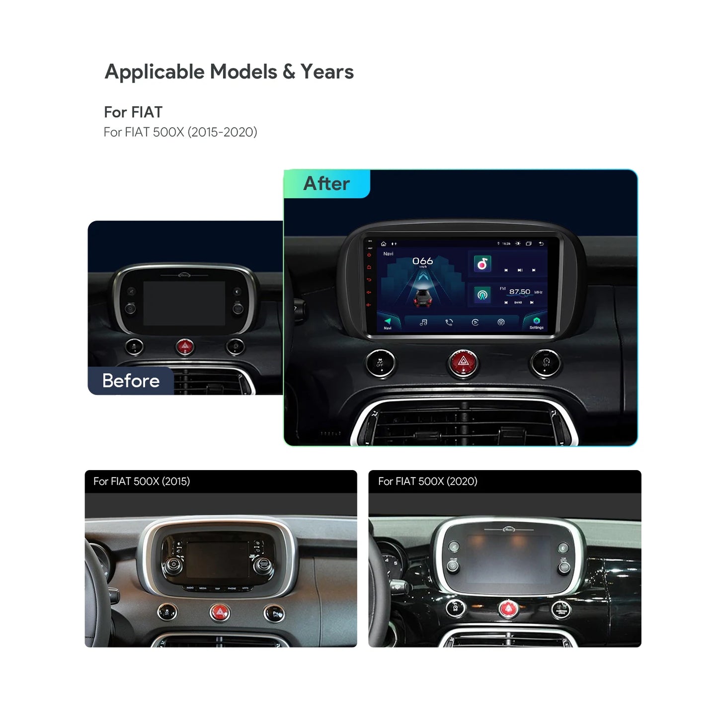 FIIAT 500X 2015-2020 9" Android 13 Octa Core Car Multimedia Player F IPS HD Digital Screen Built-in DSP CarPlay 4G LTE IAP9250XFS