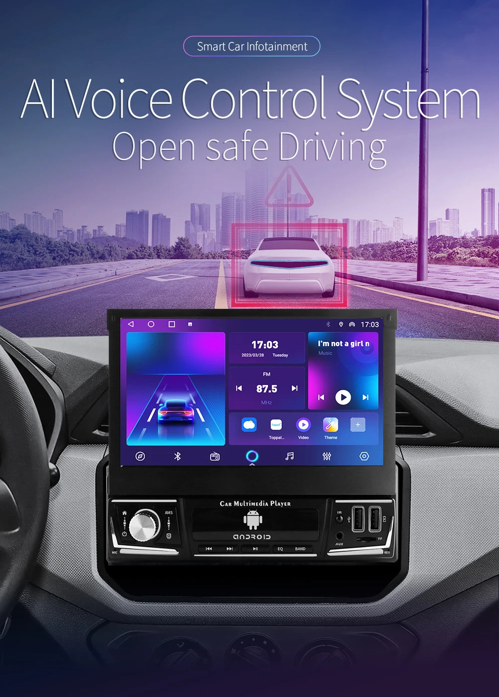1 Din Universle 7"  Android 12 Carplay Android auto Car Radio RDS  Schermo touch a scomparsa  Multimedia Video Player GPS Navi USB RDS  AUTMDFGRE2