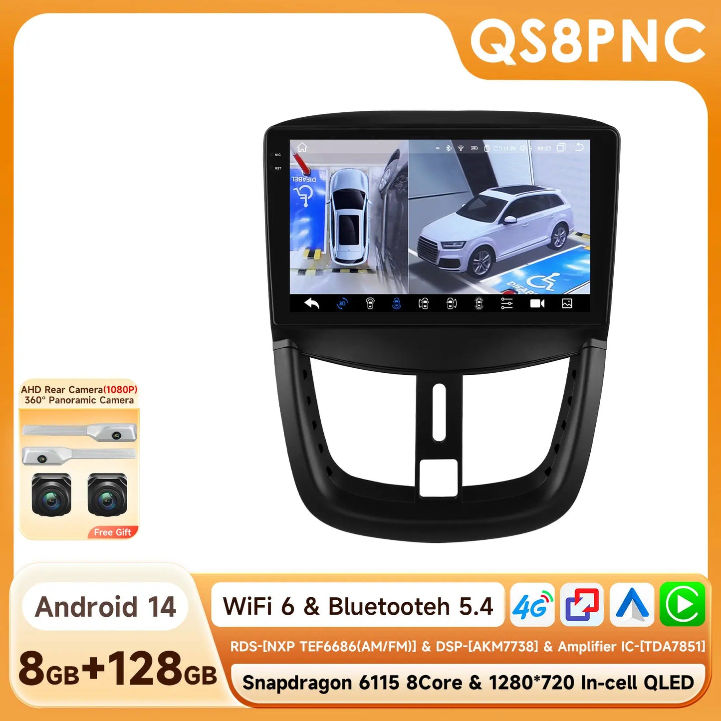 Peugeot SW 207 CC 207 CC 2006-2015  Car Radio RDS WIFI BT GPS wireless CarPlay Android Auto AUTM76EA