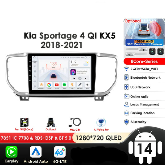 KIA Sportage 4 2016 -2021 9" Android 14 Carplay Android auto wireless wifi bt gps 4g AUTMO3SQ