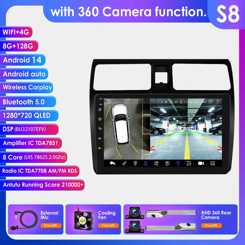Suzuki Swift 2005-2010 9" Android 14 Carplay Android auto wireless wifi bt gps 4g AUTMTSDHF