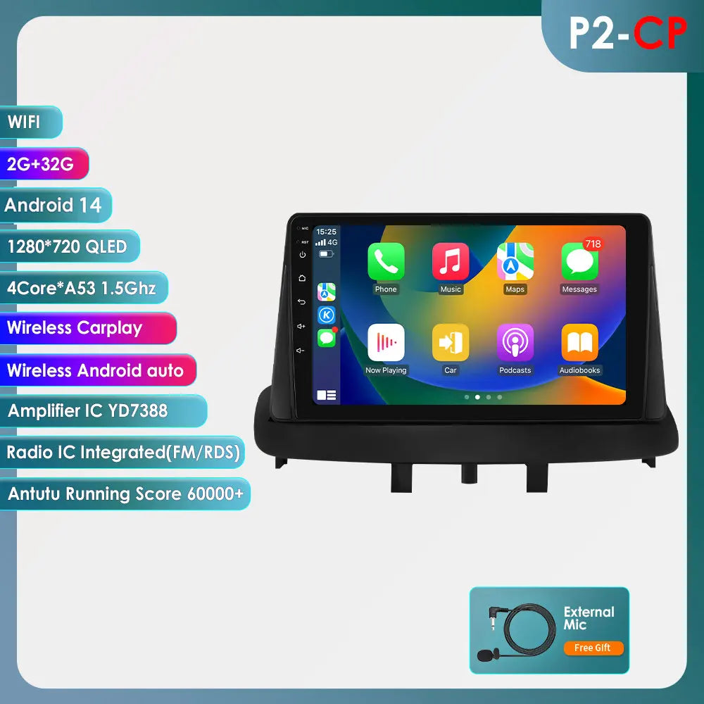 Renault Megane 3 Fluence Samsung SM3 2008-2014 9" Android 14 Carplay Android auto wireless wifi bt gps 4g  AUTMNXGW