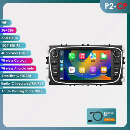 Ford Focus S-Max Mondeo Galaxy C-Max Kuga 7" Android 14 Carplay Android auto wireless wifi bt gps 4g  AUTMW9ZB