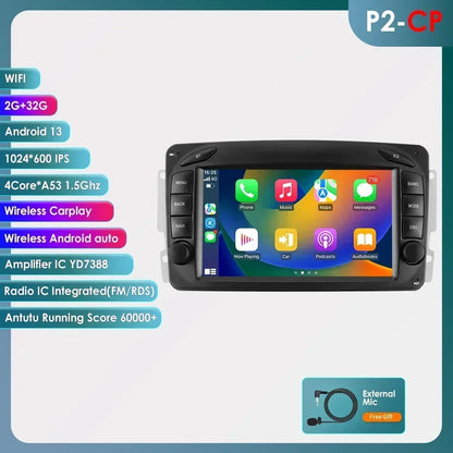 Mercedes Benz CLK C209 W209 W203 W463 W168 Viano 7" Android 14 Carplay Android auto wireless wifi bt gps 4g  AUTM3WB7