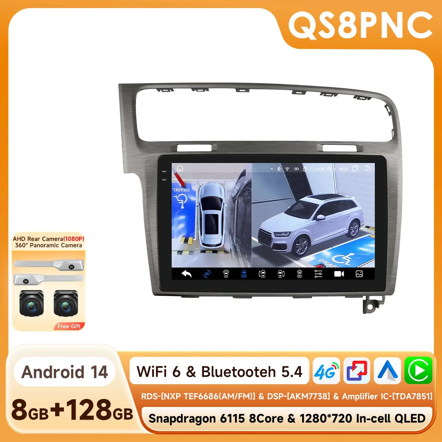 Volkswagen VW Golf 7 2013-2017 10,1"" Android 14 Carplay Android auto wireless wifi bt gps 4g  AUTMKDPF