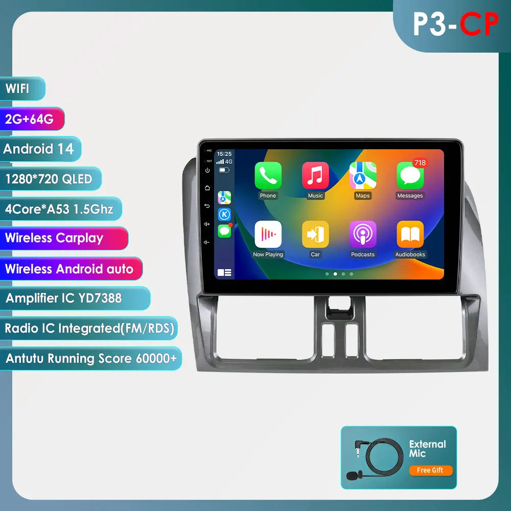 Volvo XC60 2008 - 2017 9" Android 14 Carplay Android auto wireless wifi bt gps 4g AUTMLM13