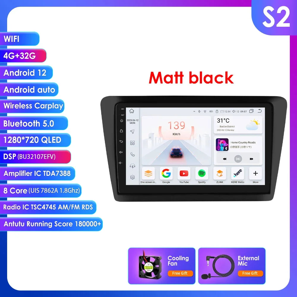Skoda Rapid Seat Toledo 2013-2019 9" Android 14 Carplay Android auto wireless wifi bt gps 4g  AUTM0KRI