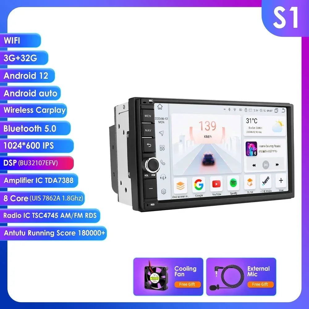 Universale 2 DIN 7" Android 14 Carplay Android auto wireless wifi bt gps 4g AUTMJHU9